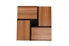 A top-down view of a square coffee table with a wood grain finish and black accents. Voir les images du produit