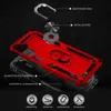 An exploded view of a red and black phone case with silver accents, showing its different components and features. Produktbild-Vorschau