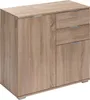 A light brown wooden cabinet with two doors and three drawers, shown from a three-quarter angle against a white background. Produktbild-Vorschau