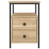 A front view of a wooden nightstand with two drawers and a black metal frame. Náhľad obrázku produktu