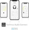 Three smartphone screens displaying the Technics Audio Connect app, with a Technics logo and text below. Produktbild-Vorschau