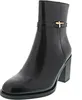 A single black leather boot with a block heel and a gold buckle detail. Produktbild-Vorschau