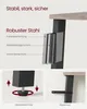 Diagrams and close-ups illustrating the features of a desk or shelf, focusing on material construction and stability. Produktbild-Vorschau