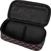 An open pencil case with a checkered pattern on the outside. Produktbild-Vorschau