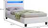 A white bed with LED lighting in the headboard and a green blanket. Produktbild-Vorschau