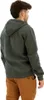 A man wearing a green hoodie and brown pants, viewed from the back. Produktbild-Vorschau