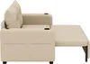 A side view of a beige sofa bed with an extended section. Produktbild-Vorschau