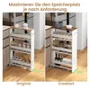 A side-by-side comparison of a slim storage cart in a kitchen setting, showing its original and expanded states. Podgląd zdjęcia produktu