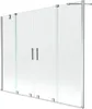 A product shot of a glass shower screen with silver metal framing and handles. Produktbild-Vorschau
