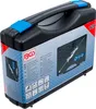 A black plastic tool case with a blue latch, showing a sliding hammer set. The case has a label with product information and branding. Voir les images du produit
