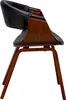 A side view of a modern dining chair with a black seat and backrest, and a walnut-colored wooden frame. Podgląd zdjęcia produktu