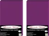Two identical purple fitted sheets are displayed side-by-side against a white background. Each sheet has a label at the bottom with branding and product information. Produktbild-Vorschau