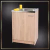 A kitchen cabinet with a sink, soap, and sponge. Náhľad obrázku produktu