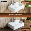 A split image showing two different installation methods for a white ceramic sink. Náhled obrázku produktu