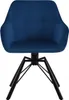 A blue upholstered chair with a black metal base, shown from the front on a white background. Produktbild-Vorschau