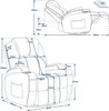 Diagrams showing the dimensions of a recliner chair in both upright and reclined positions. Náhled obrázku produktu