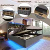 A collage of images showcasing a bed with storage, its features, and a bedroom setting. Produktbild-Vorschau