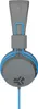 A close-up, top-down view of a pair of gray and blue headphones against a white background. Produktbild-Vorschau