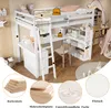 A white loft bed with a desk and shelves, set up in a child's room with toys and decorations. Náhled obrázku produktu