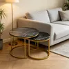 Couchtisch Rund ,Satztisch 2er Set,Schwarz Marmor Produktbild-Vorschau 2