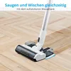 A close-up of a cordless vacuum cleaner with a mopping attachment on a wooden floor. Anteprima dell’immagine prodotto