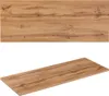 A top-down view of a wooden countertop and a perspective view of the same countertop. Produktbild-Vorschau