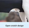 Close-up of a dog's hindquarters wearing a black support harness with an open crotch design. Produktbild-Vorschau