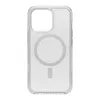 A clear iPhone case with MagSafe ring is shown against a white background. Voir les images du produit
