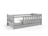 A light gray wooden children's bed with a pull-out drawer and a safety rail, shown against a white background. Produktbild-Vorschau
