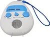 A white and blue portable AM/FM radio with a blue strap. Náhled obrázku produktu