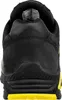 The back view of a black and yellow safety shoe. Voir les images du produit