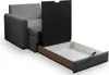 A dark gray and light gray sofa bed with its storage drawer pulled out. Produktbild-Vorschau