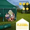 A family is sitting under a green pop-up pavilion in a grassy outdoor setting. Produktbild-Vorschau
