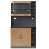 A tall, modern kitchen cabinet or buffet unit with a combination of gray and natural wood finishes. Produktbild-Vorschau