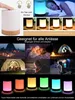 Collage of images showing a touch-controlled LED lamp in various settings and colors, including a person sleeping, camping, and reading. Produktbild-Vorschau
