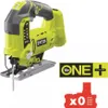 A cordless jigsaw is shown on a white background, with marketing graphics to the right. Produktbild-Vorschau