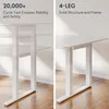 Two split images showing the legs of a white standing desk. The left side highlights stability and safety features with text, while the right side emphasizes the solid structure and frame of the 4-leg design. Anteprima dell’immagine prodotto