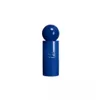 A product shot of a blue perfume bottle with a spherical cap. Voir les images du produit