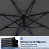 Close-up view of the internal structure of a gray umbrella, with a separate inset image showing stacked metal tubes. Náhled obrázku produktu