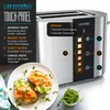 A close-up marketing image of a silver Arendo toaster with a touch panel display, showing its features and functions. Voir les images du produit
