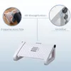 A collage of images showing a white footrest with text overlays and close-up views. Produktbild-Vorschau