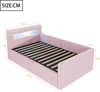 A pink upholstered bed frame with dimensions indicated by orange lines and numbers. Náhľad obrázku produktu