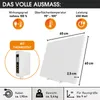 A diagram showing the features and dimensions of a white infrared heater. Produktbild-Vorschau