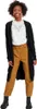 A woman modeling a black cardigan, white lace top, and brown pants. Produktbild-Vorschau