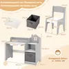 Diagram showing dimensions and features of a children's desk and chair set. Podgląd zdjęcia produktu