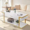 Couchtisch Gold, Beistelltisch mit Schublade, Sofatisch mit Produktbild-Vorschau 2