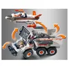 A toy battle truck with a detachable jet, shown with animated arrows indicating movement and assembly. Produktbild-Vorschau