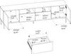 A technical drawing with dimensions of a TV cabinet and a drawer. Podgląd zdjęcia produktu
