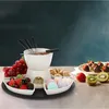 Schokoladen Fondue-Set aus Porzellan (4 Gabeln 4 Scheiben), Produktbild-Vorschau 6