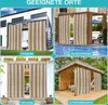 Collage showing outdoor curtains in different settings: a veranda, a swimming pool area, a house entrance, and a changing room. Produktbild-Vorschau